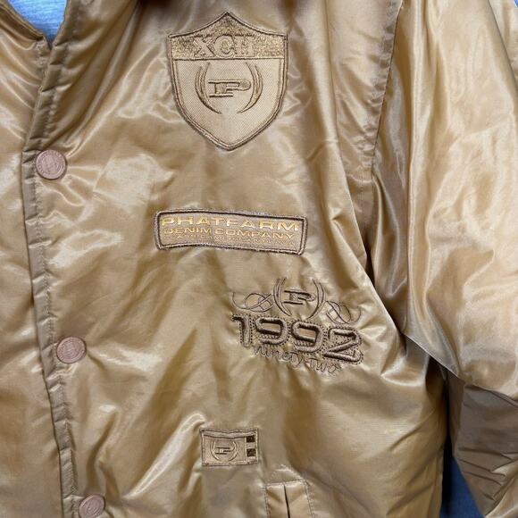 Vintage Phat Farm Bomber Jacket Gold Nylon 90s Hip Hop L - Picture 6 of 6